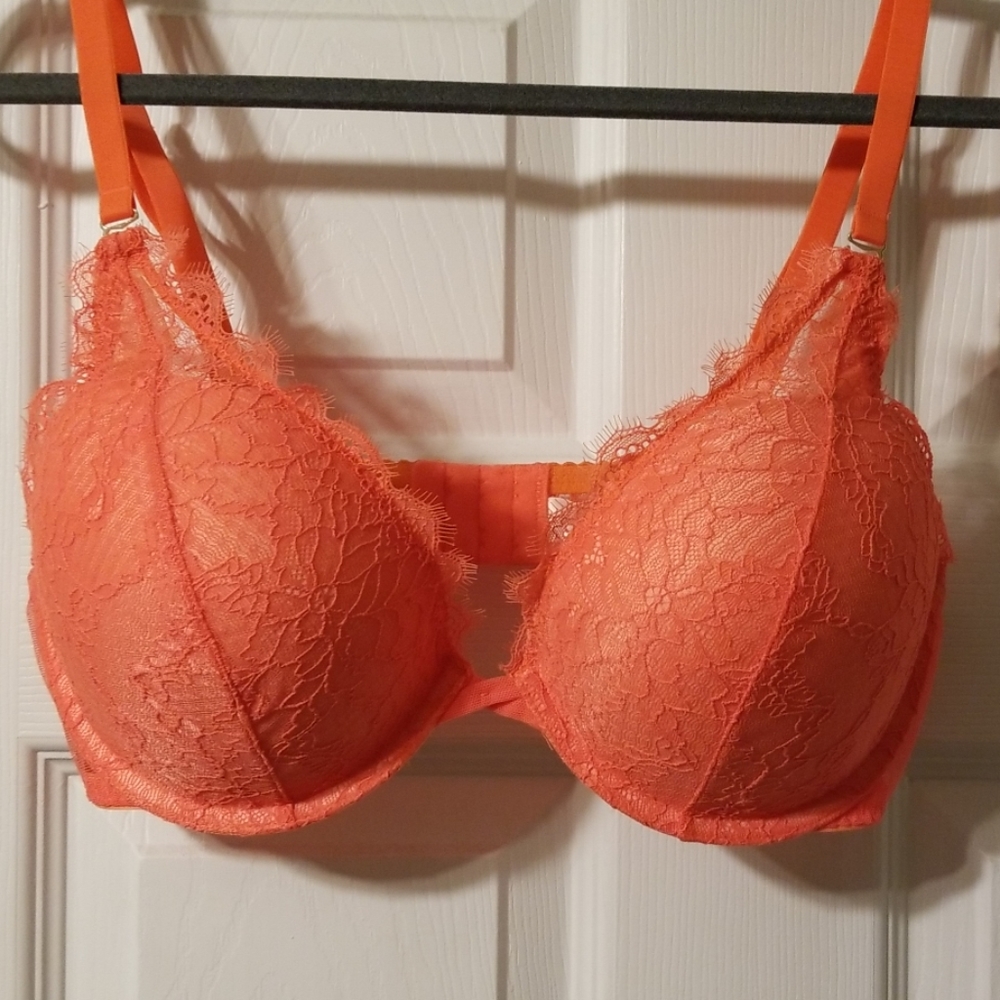 Orange Lace Underwire Push-Up Bra